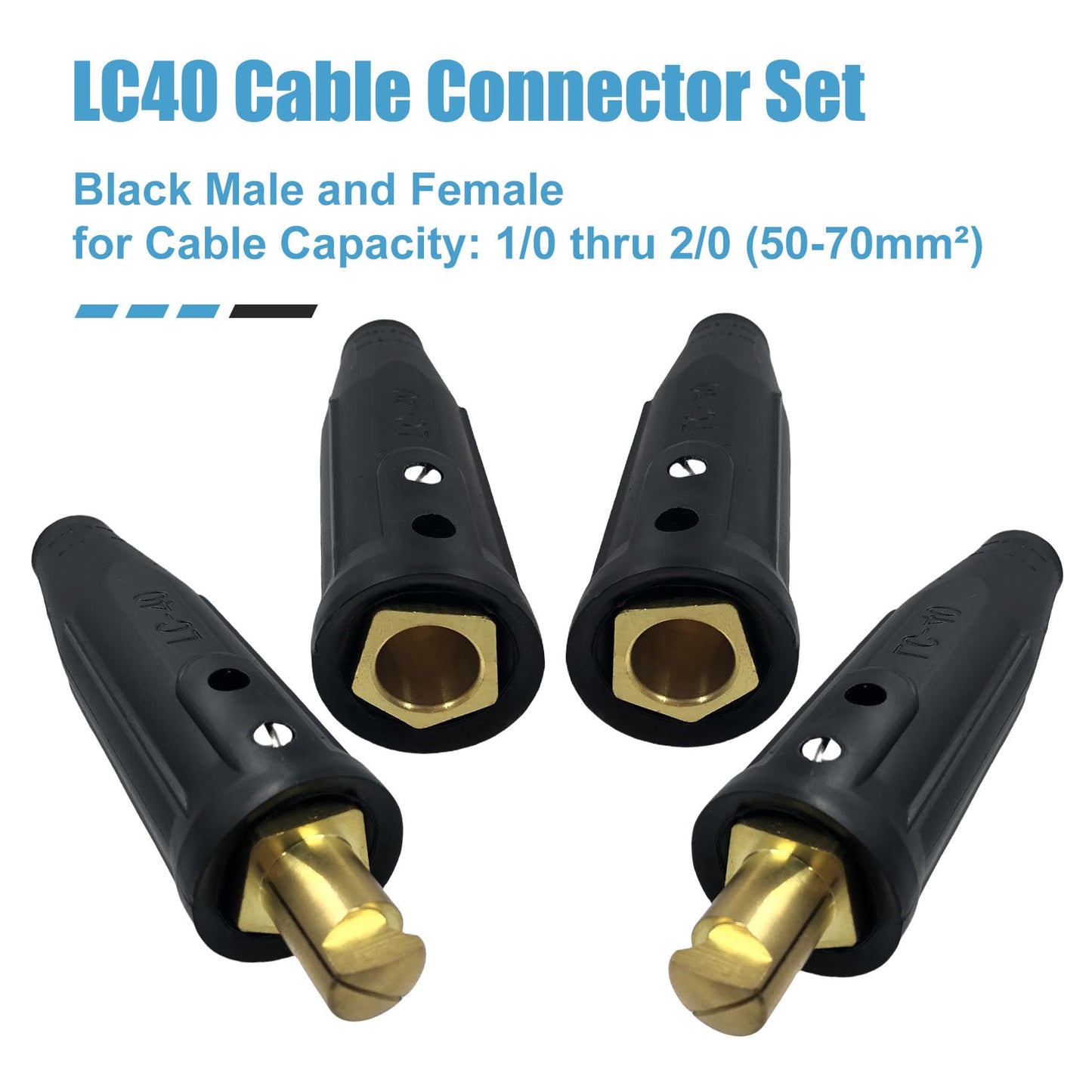 2 Pack LC-40 Welding Leads Quick Connector, Welding Cable Connectors, Male & Female Welding Connectors for Welding Machine Accessories, 1/0 and 2/0 Welding Cable Size Capacity, 350 Amp Max Rating