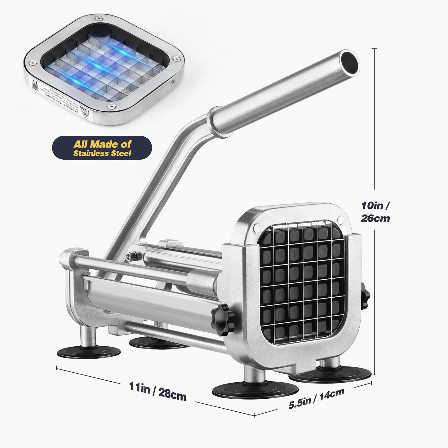 French Fry Cutter, Ruooson Professional Potato Cutter Slicer with 1/2 In & 3/8 In & 1/4 In Stainless Steel Blades, Great for Whole Potatoes Carrots Cucumbers.