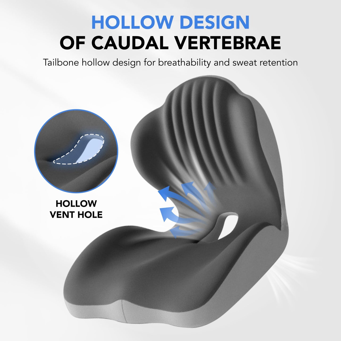 Ergonomic Waist Support and Seat Cushion, 2-in-1 Memory Foam Pad, Hollow Design for Coccyx, Suitable for Office Chairs, Car Safety Seats and Household Use - Relieves Lower Back and Hip Pain (Grey)