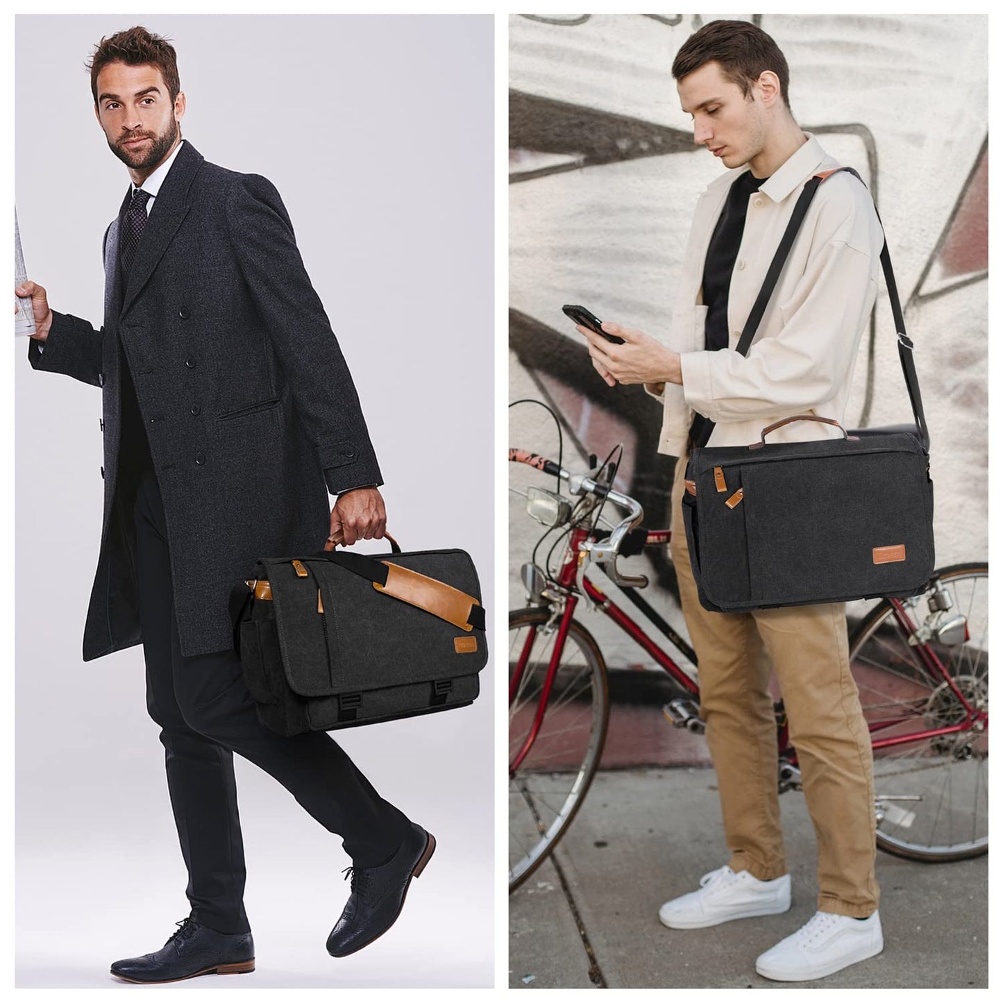 ESTARER Men Messenger Bag 15.6 inch, Water-resistant Canvas Computer Bag Work Bag, Laptop Shoulder Bag Briefcase Satchel, Dark Grey