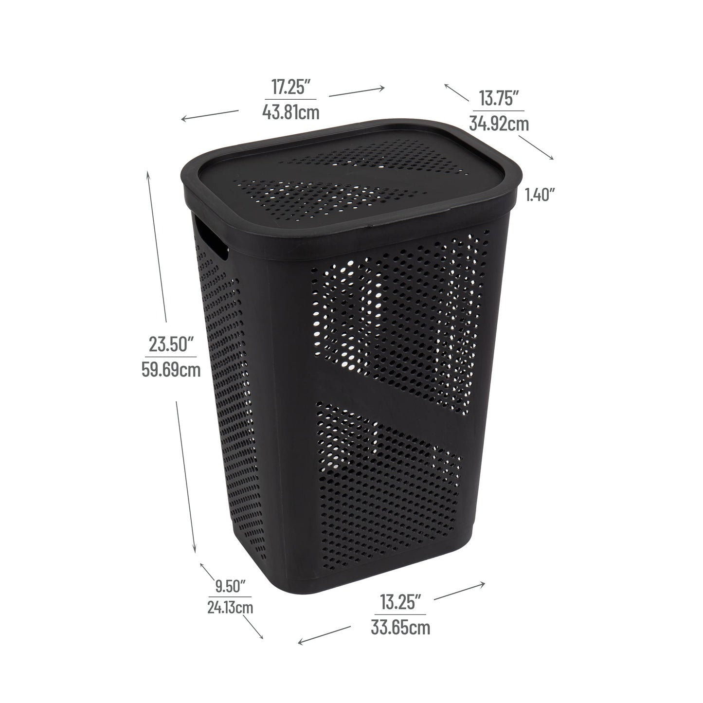 Mind Reader Slim Laundry Hamper with Lid, 60L Clothes Basket, Ventilated Plastic, Black
