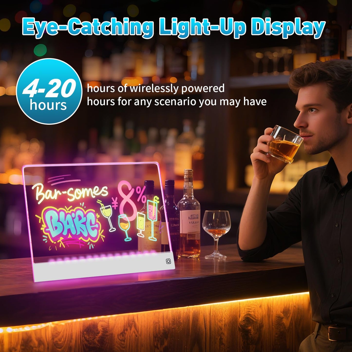 LED Note Board with 7 Colors, Rechargeable Light Up Acrylic Dry Erase Board, Lumi Board Led Drawing Board with Invisible Stand Glow Doodle Board Birthday and Halloween Gifts for Kids(13.8"X10.3")