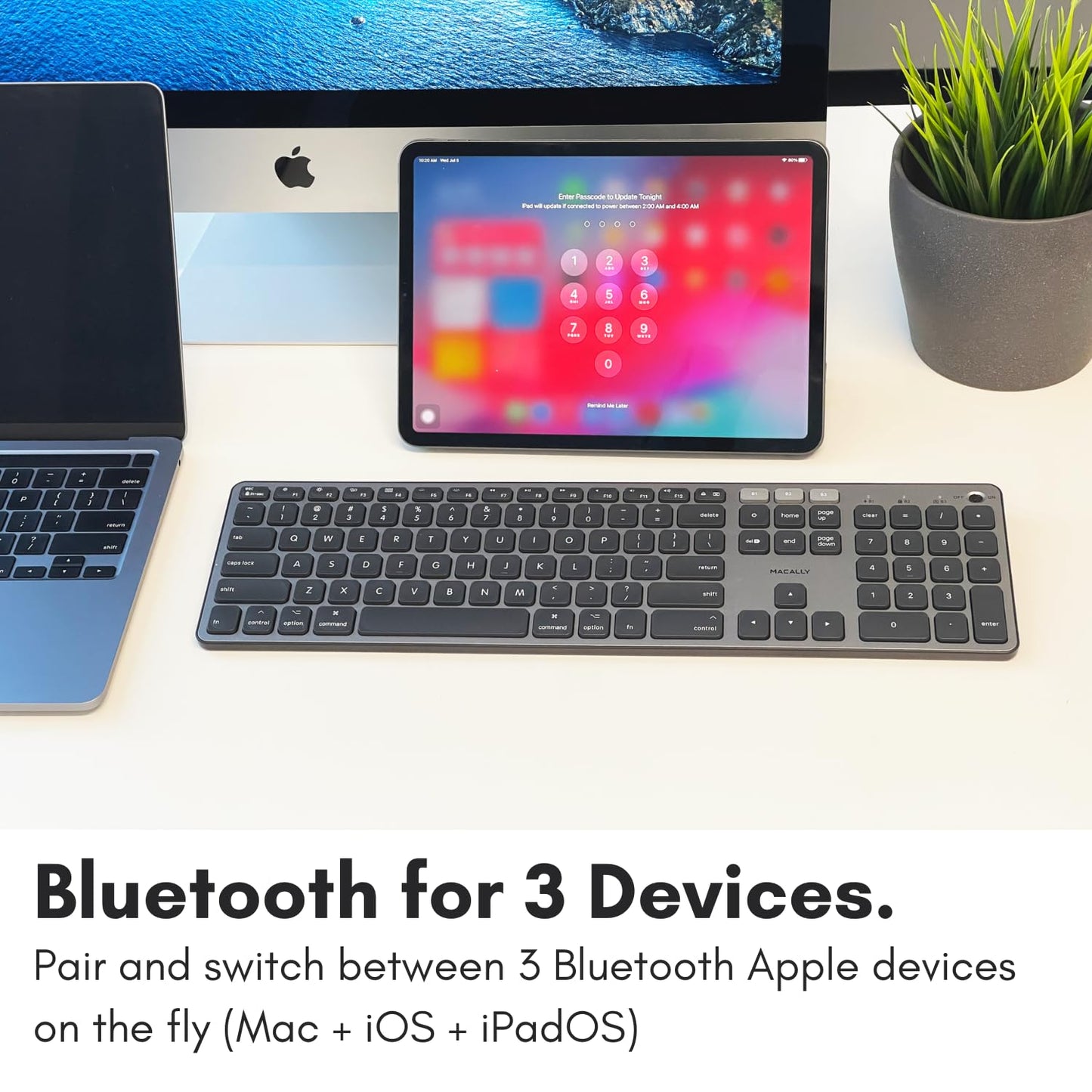 Macally Backlit Bluetooth Keyboard for Mac (2024 Upgraded Battery) - Compatible Apple Keyboard Wireless - Multi-Device Keyboard for MacBook Pro/Air, iMac, iMac Pro, Mac Mini, Mac Pro