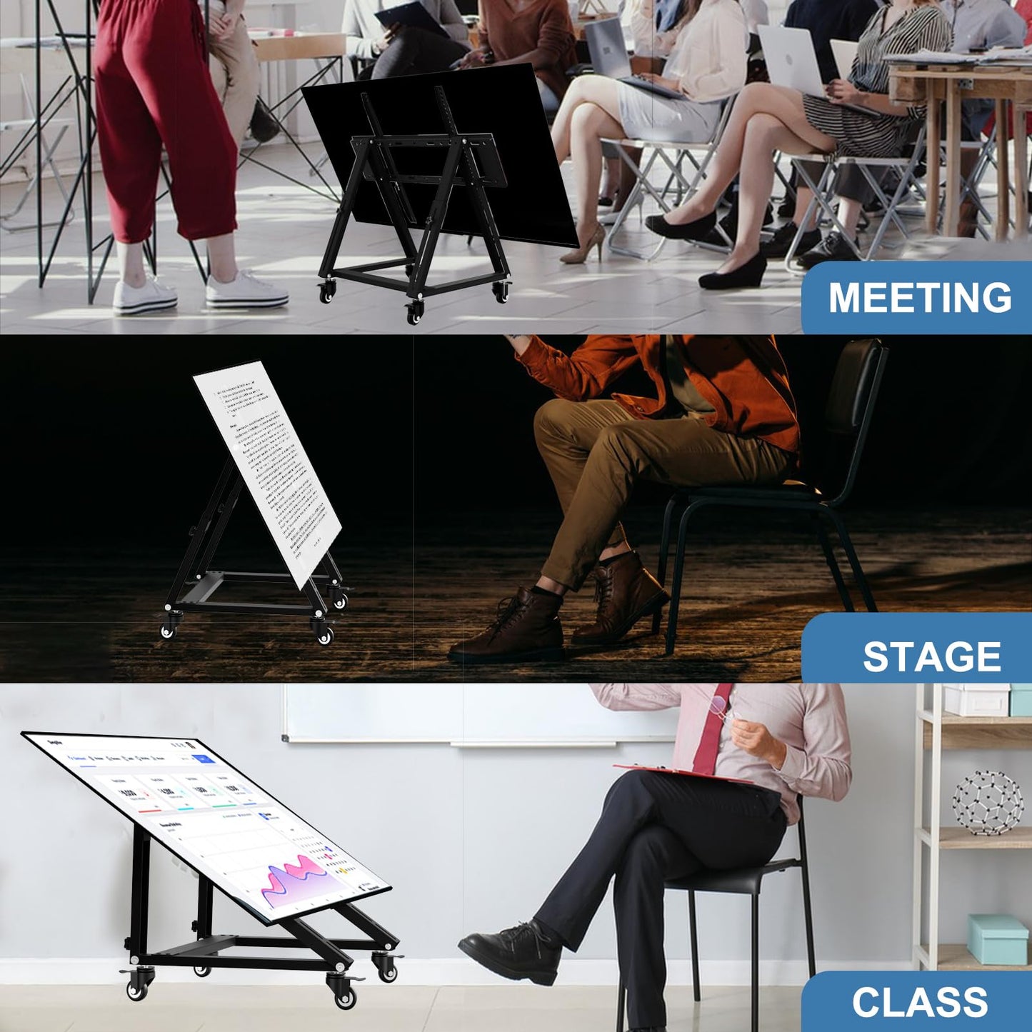 Duiliuu Low Height Mobile TV Stand, Low TV Stand with Wheel for 26-65 inch TV, Hight Adjustable, 36° -68° Adjustable Viewing Angle,Max 50KG, Vesa 600×500, Confidence Monitor Stand