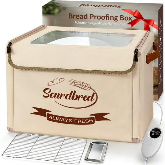 Extra Large Folding Bread Proofing Box, Dough Proofer 68-104°F Temp Control 1-48H Timer, Sourdough Starter Warmer with Metal Rack, Foldable Proofing Basket for Baking Pizza Yogurt Soften Butter Choc