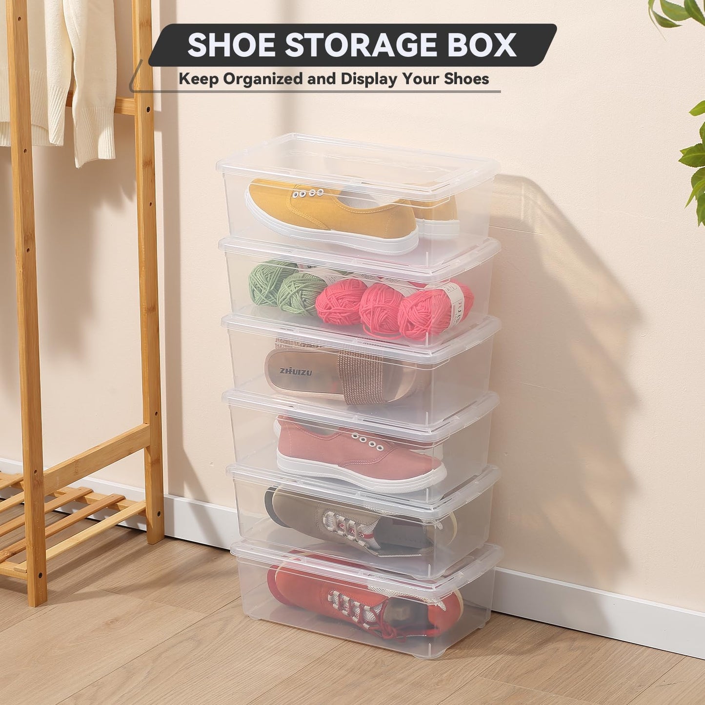 novelinks 12 Pack 6QT Plastic Storage Bins with Lids, Stackable Shoe Storage Boxes Organizer Bins, Craft Organizers and Storage for Shoes Organization (Clear)