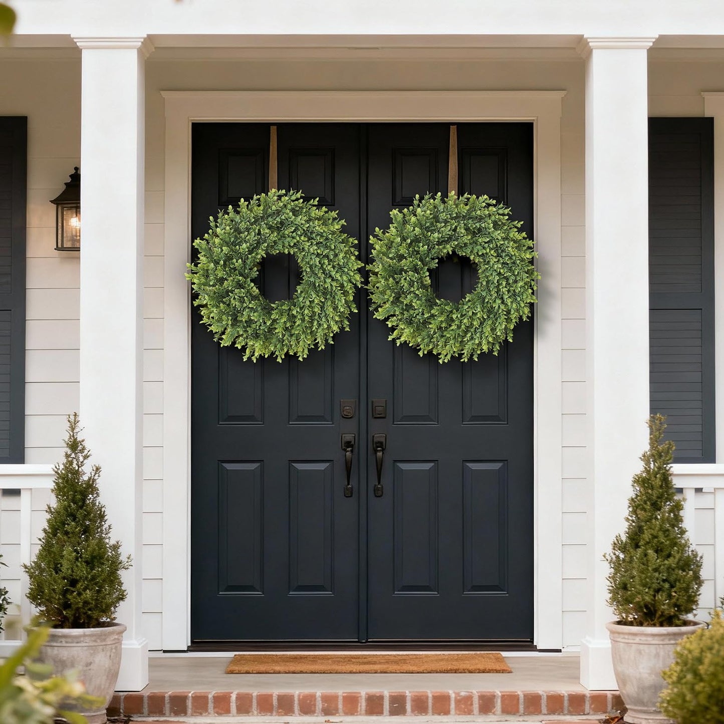 26" Artificial Boxwood Wreath for Front Door - Large Faux Plant Fake Greenery Hanging Wreath for Wall Window Farmhouse Fireplace Home Outdoor Spring Summer Decor