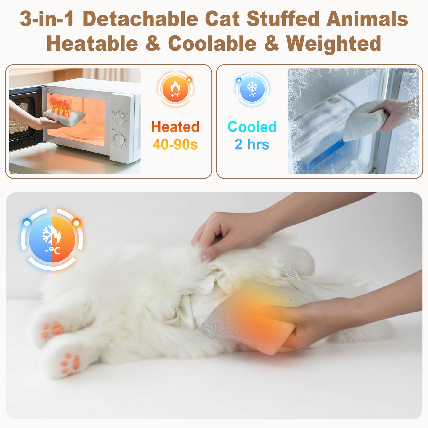 Chongker Microwavable & Weighted Stuffed Animals, 2lbs Heated Stuffed Animal Cat Plushies with Removable Heating Pad for Belly Neck Shoulder, Warmth Plush Toys for Adults Children