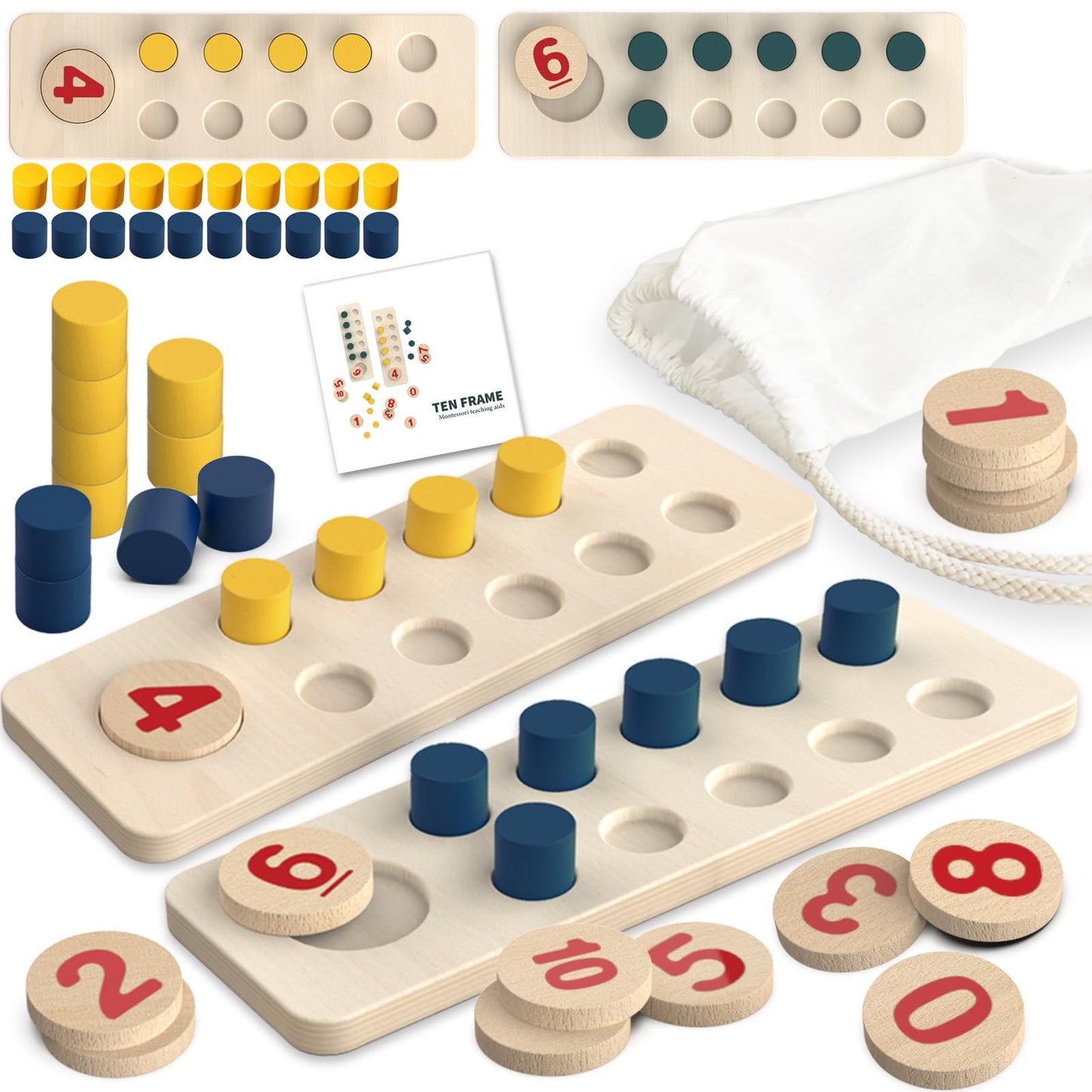 TEUVO Counting Peg Board Montessori Toys for Kids Aged 3 4 5 6 Years Old, Montessori Math Manipulatives Materials Wooden Preschool Learning Number and Counting Games for Home School Classroom