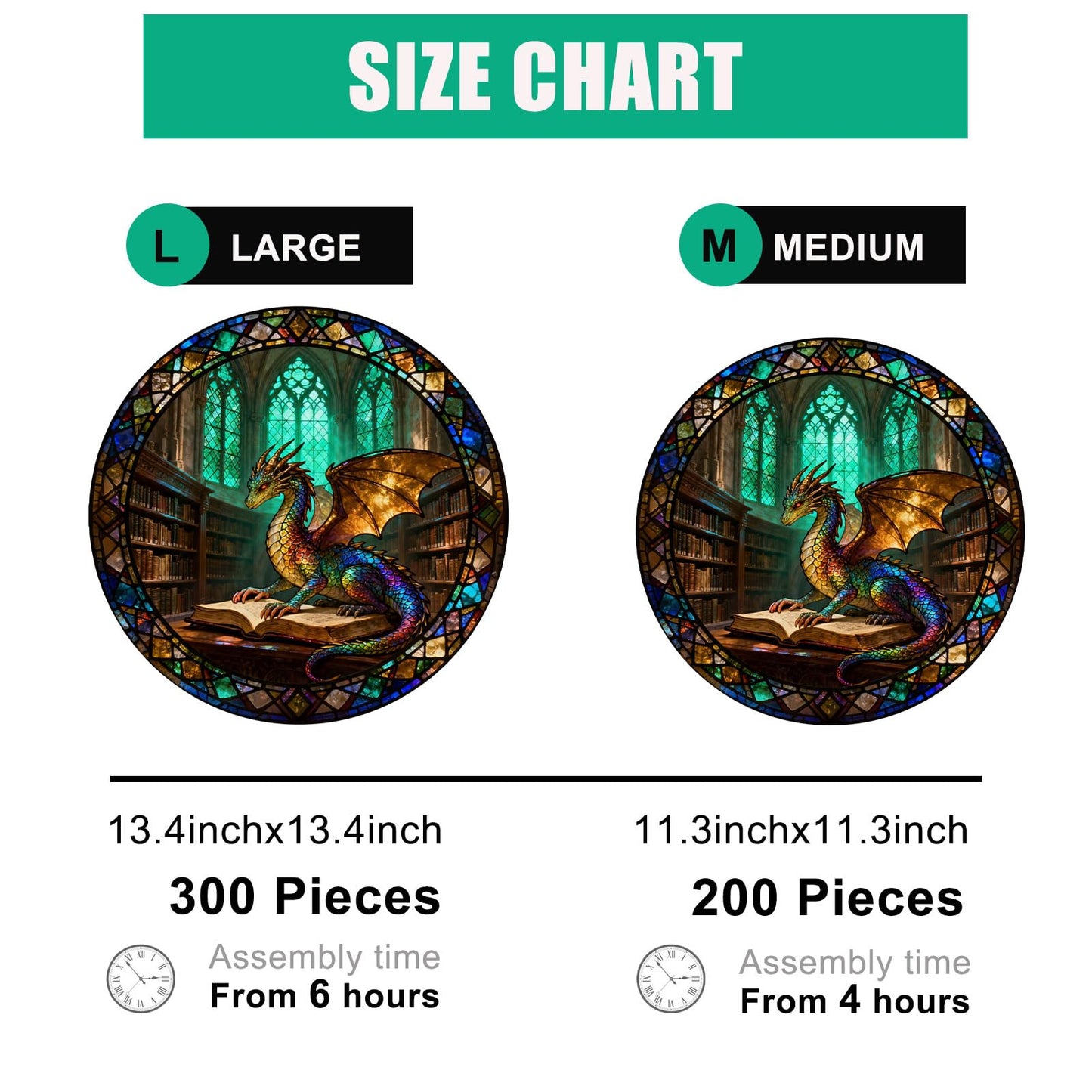 Gothic Revival Library Dragon Wooden Jigsaw Puzzle for Adults - 300 Pieces, 13.4" x 13.4" - Unique Dragon & Book Art, Creative Gift & Fun Family Game
