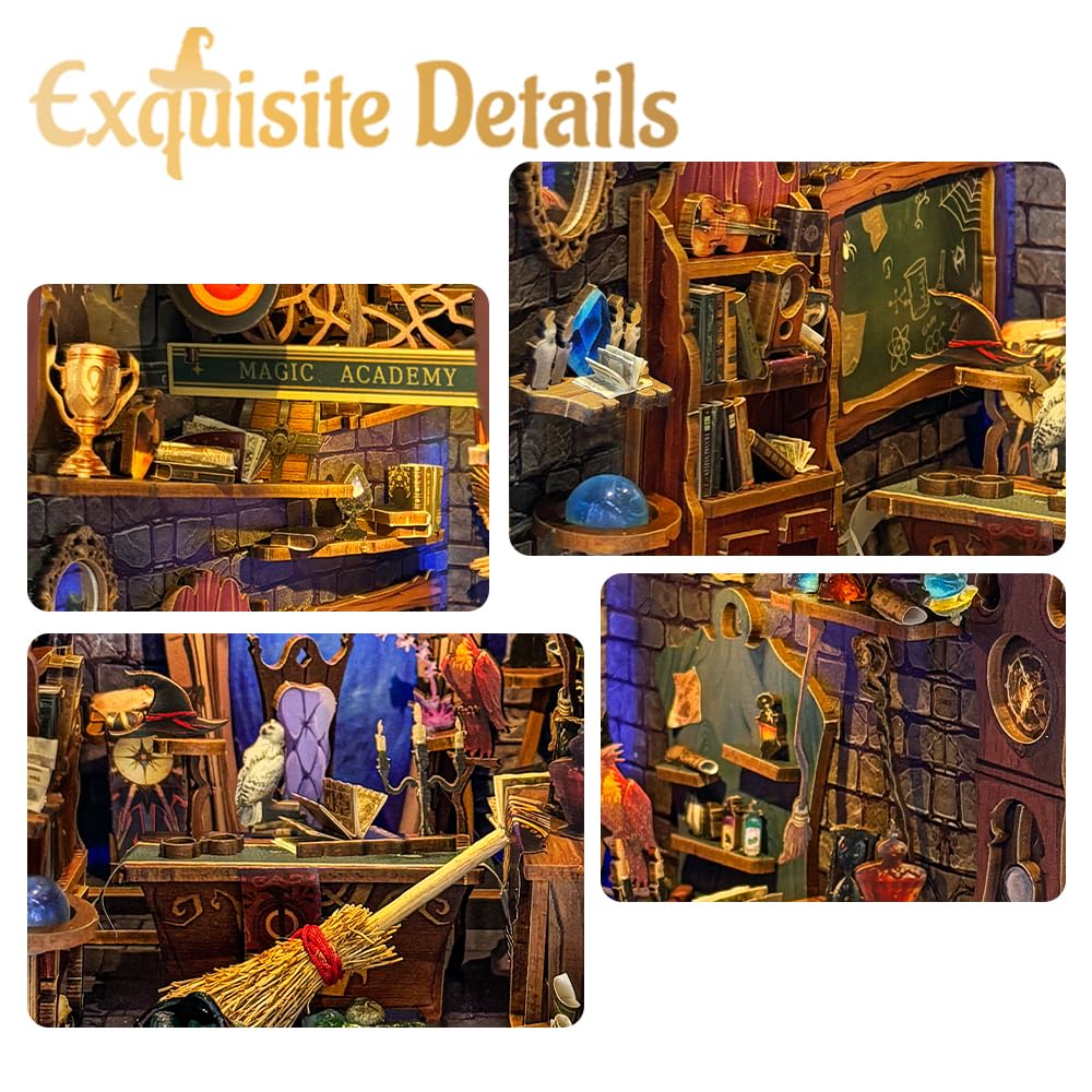 IBOHEYE Book Nook Kit - 3D Wooden Puzzle Bookend Set, Magic Academy, A Perfect Puzzle Gift for Adults