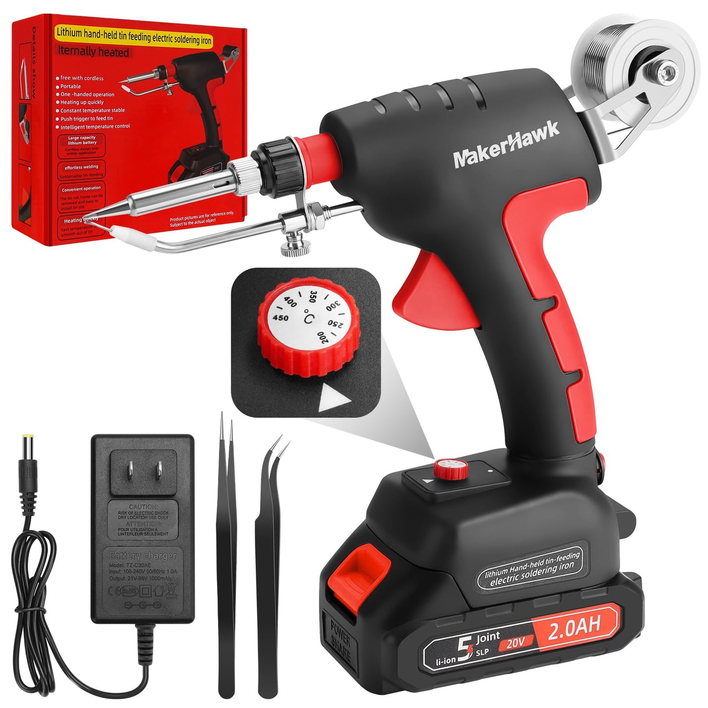 Cordless Soldering Iron Welding Kit - 60W 200-450℃ Adjustable Temperature One-handed Welding Iron With 20V Battery Automatic Soldering Gun Solder Tools for Electronic Repair Soldering Circuit Board