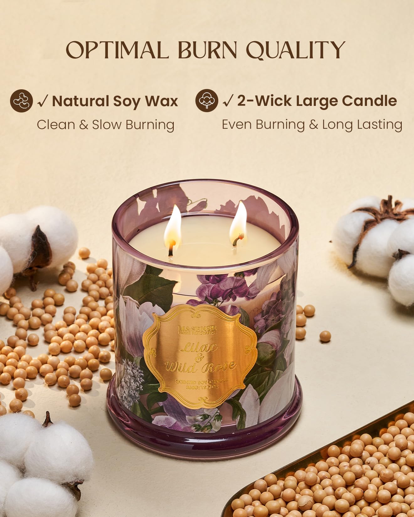 M&SENSE Lilac Rose Candle Scented, 2 Wick 12.7oz Large Natural Soy Non Toxic, Summer Floral Candle Gift for Women, Relaxing 75 Hours Long Lasting Burning Home Fragrance