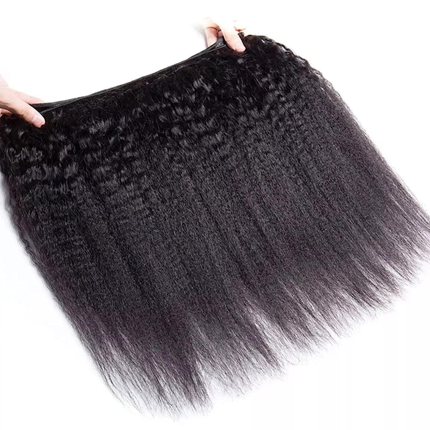 OLFORY Hair Bundles 12A Yaki Kinky Straight Human Hair 3 Bundles 100% Unprocessed Mongolian Virgin Human Hair Kinky Straight Bundles Yaki Hair Natural Color (20 22 24)