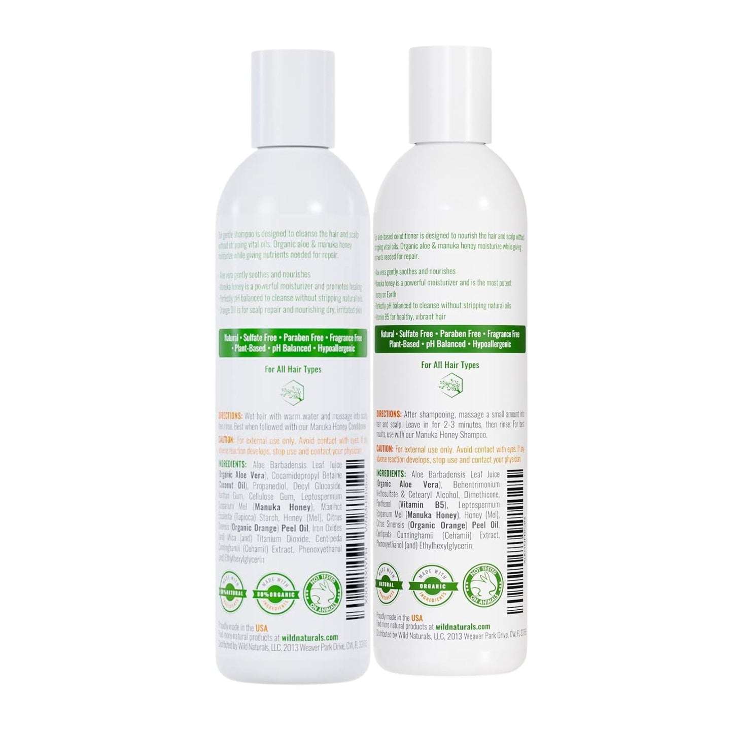 Manuka Honey Shampoo and Conditioner - Soothing Moisturizing Formula for Eczema, Psoriasis, Curly Hair, and Color-Safe - All Natural Set