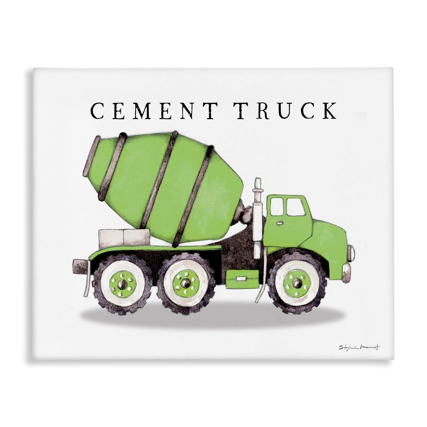 Stupell Industries Green Cement Truck Mixer Classic Construction Vehicle, Designed by Stephanie Workman Marrott Canvas Wall Art, 24 x 30, Off-White