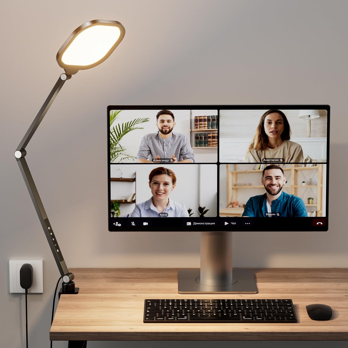 LitONES Video Conference Light for Computer, Dimmable Zoom Lighting for Home Office, Video Calls, Meeting, Laptop & Webcam, 15W Swing Arm Desk Lamp with C- Clamp, Remote, Memory & Timer CRI >95