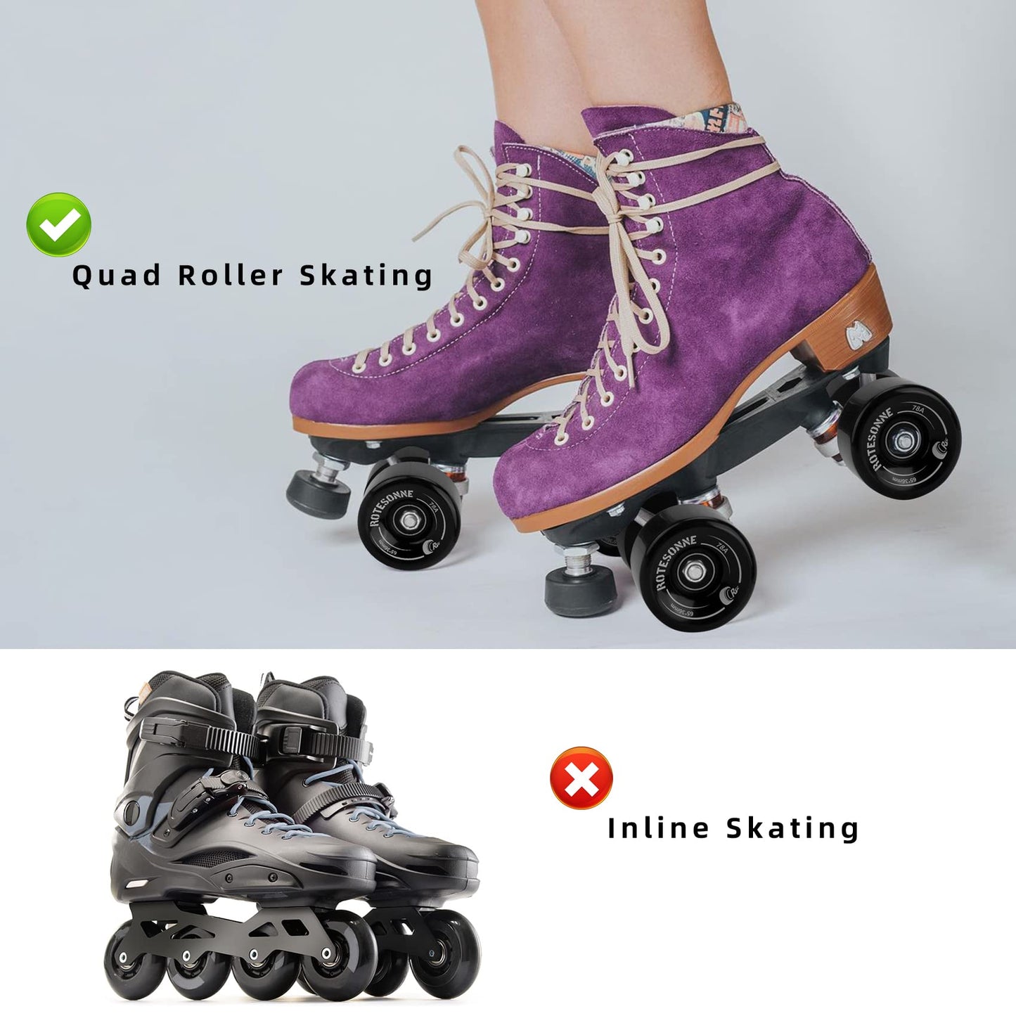 8 Pack 78A Quad Roller Skate Wheels 65 x 36mm with ABEC-9 Bearings Installed for Double Row Skating, Quad Skates Accessories Outdoor/Indoor Use (Black)