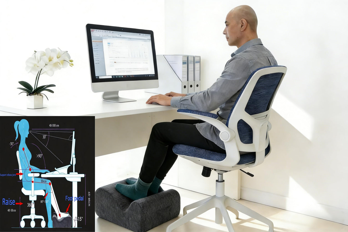 ZXMCJD Ergonomic FootstoolTwo-Way Tilt Design with Heel & Arch SupportWide Non-Slip Foam Footrest with 3-Point Support, Removable Washable Cover for Office/Home, for Prolonged Sitting & Under-Desk Use