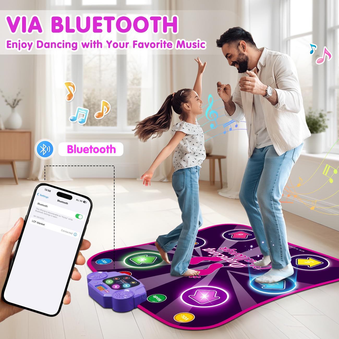 Kids Dance Mat for Girls - Toys for 4 5 6 7 8-10 Year Old Girl Birthday Gifts - Girl Toys for Ages 5-7 6-8 8-12 - Electronic Dance Pad with Light Up 6 Button - Wireless Bluetooth - 5 Game Modes