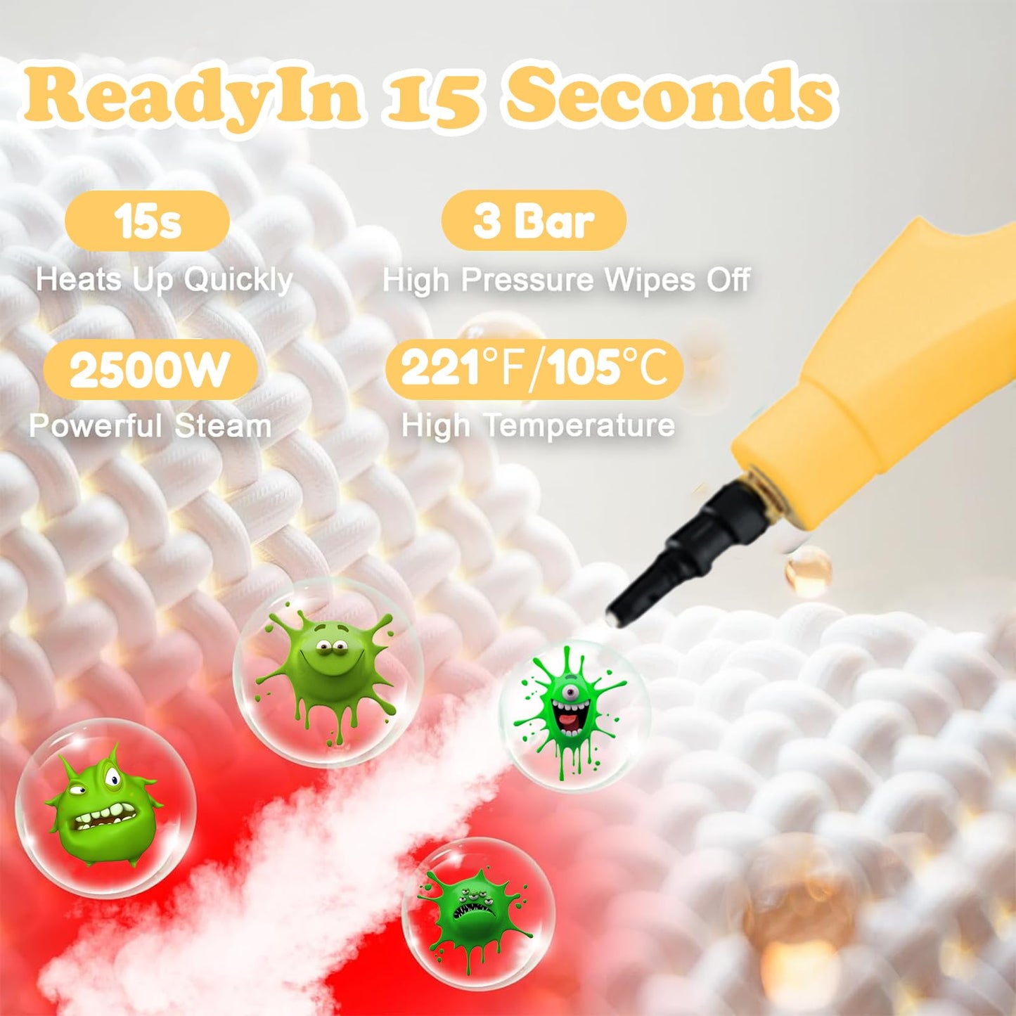 2500W Handheld Steam Cleaner with 1100ML Tank, 6 Speed Portable High Pressure Steamer Cleaning Machine with11 pcs Accessories, Fast Heating Steamer for Home Furniture Grease, Car, Kitchen, Tile Carpet