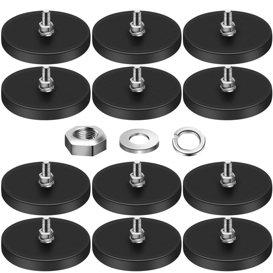 DIYMAG Rubber Coated Magnets, 65LBS Anti-Scratch Neodymium Magnet Base with M6 Threaded Studs and Nuts，Strong Magnets Hold with Black Rubber Coating for Light Bar Mirror Camera Tool 12 Pack