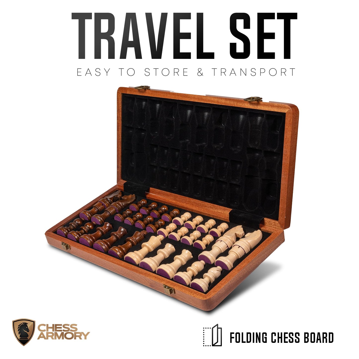 Chess Armory Wooden Chess Set 15 Inch - Premium Sapele Wood Handcrafted Game Board for Adults and Kids with Extra Queen Pieces and Storage Box - Ideal for Home and Travel - Non-Magnetic