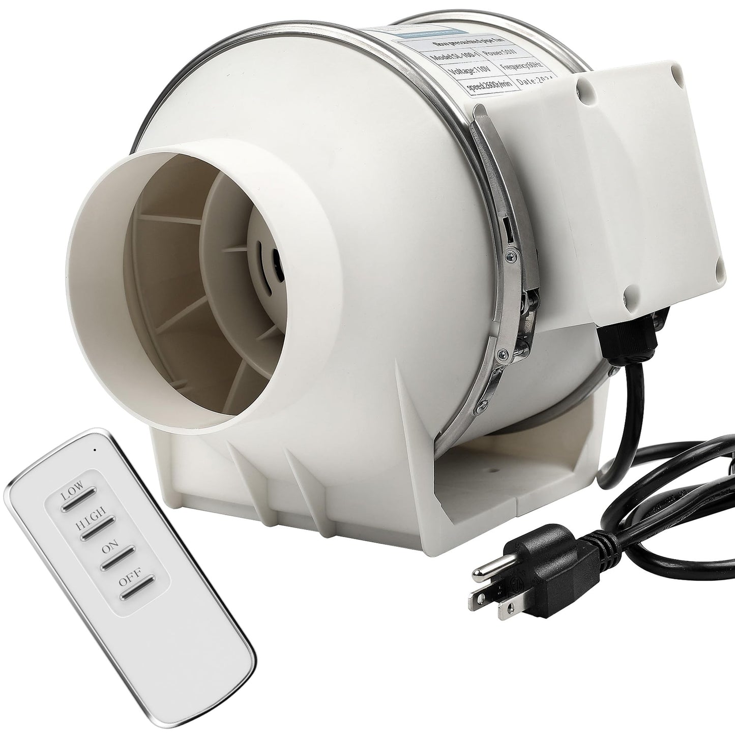 Voltset 4 Inch Duct Fan, Inline Ventilation Exhaust Fan with Remote Control, 280 CFM Duct Intake Fan High Efficiency Air Fan for Duct Vent Bathroom, Kitchen, Grow Tent, Hydroponics, 3D Printer