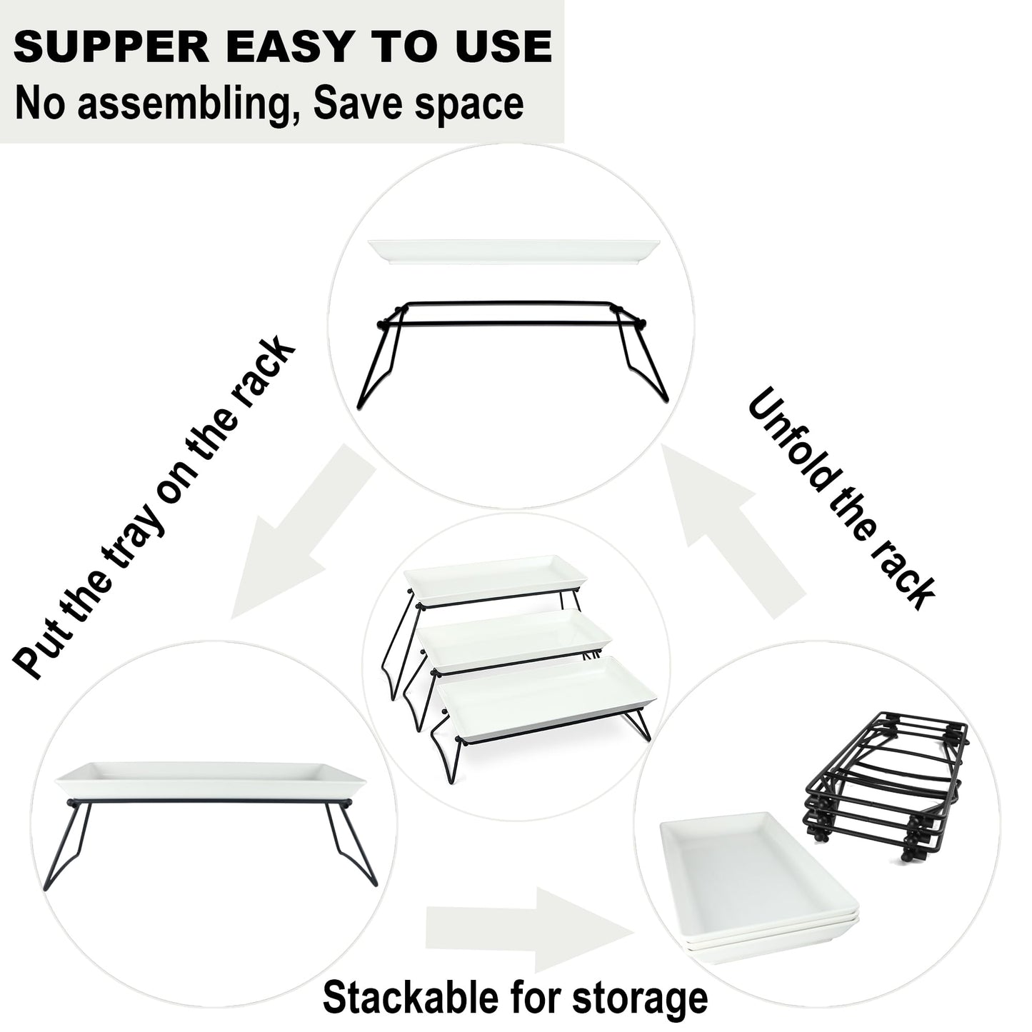 Czlizdyt Extra Large 3 Tier Serving Tray Set, 24x22x9.7 inch Cupcake Fruit Cookie Dessert Table Display Stands Melamine Tiered Platters Food Trays for Party Buffet Entertaining, White