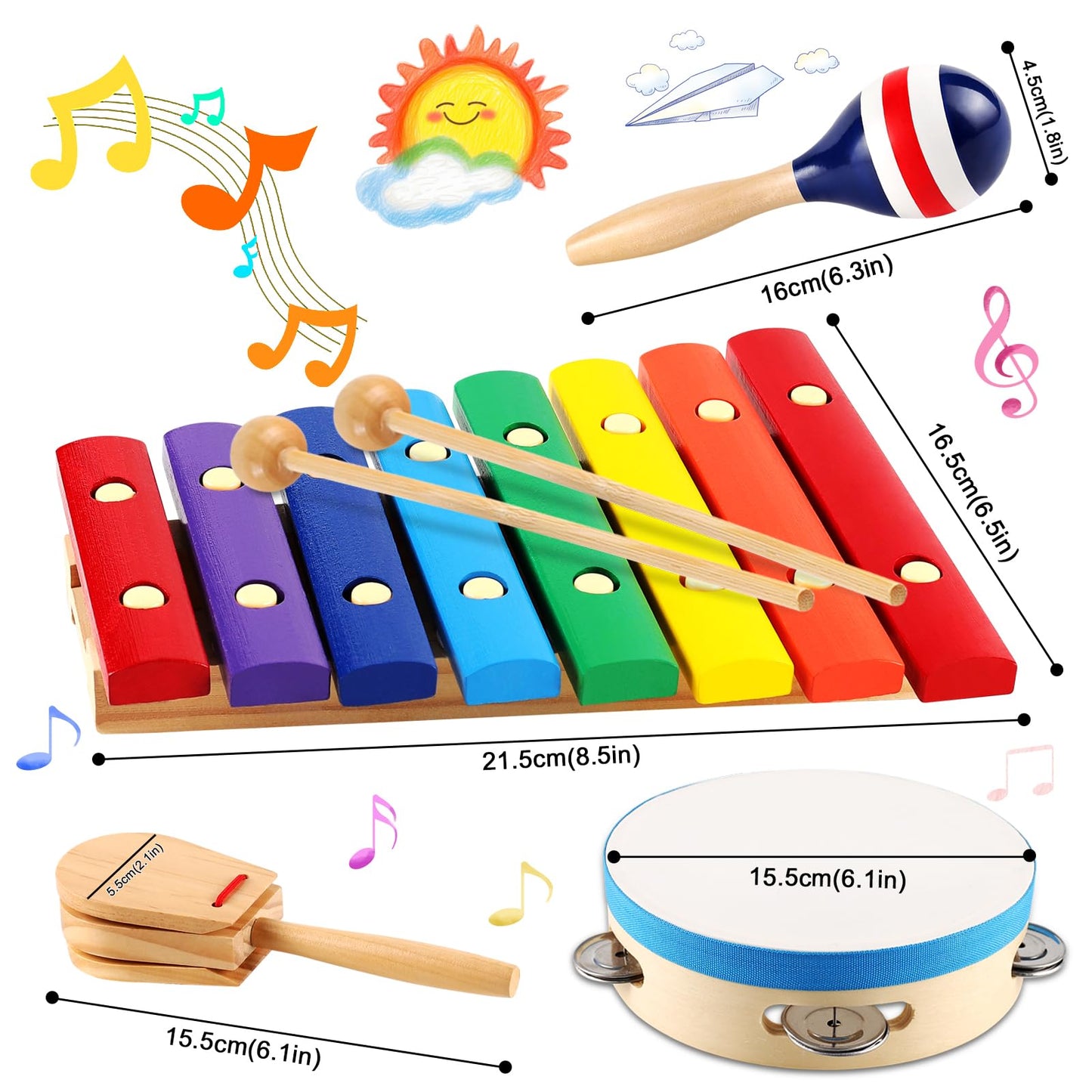 LOOIKOOS - Baby Musical Instruments Montessori Wooden Toys for Toddlers 1-3, Percussion Instrument Set for Preschool Kids, Educational Musical Toys for Toddlers