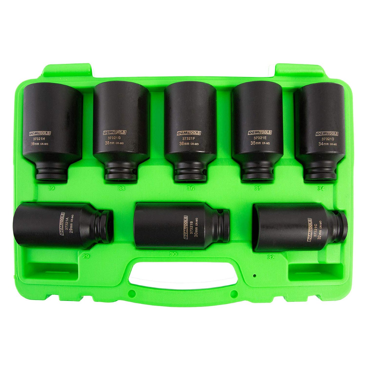 OEMTOOLS 37321 8 Piece 1/2 Inch Drive Axle Nut Socket Set, 12 Point Set, 29mm, 30mm, 32mm, 34mm, 35mm, 36mm, 38mm, and 39mm Socket Set with Case