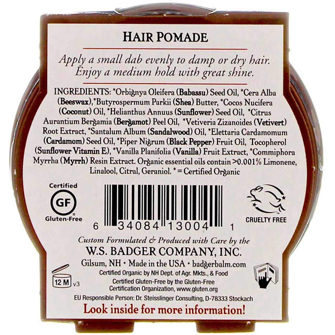 Badger Hair Pomade for Men, Organic, Easy to Use, Subtle Masculine Scent, Medium Hold Hair Pomade with Medium Shine Finish, Nourishes Hair & Scalp 2 oz Tin, 2-Pack