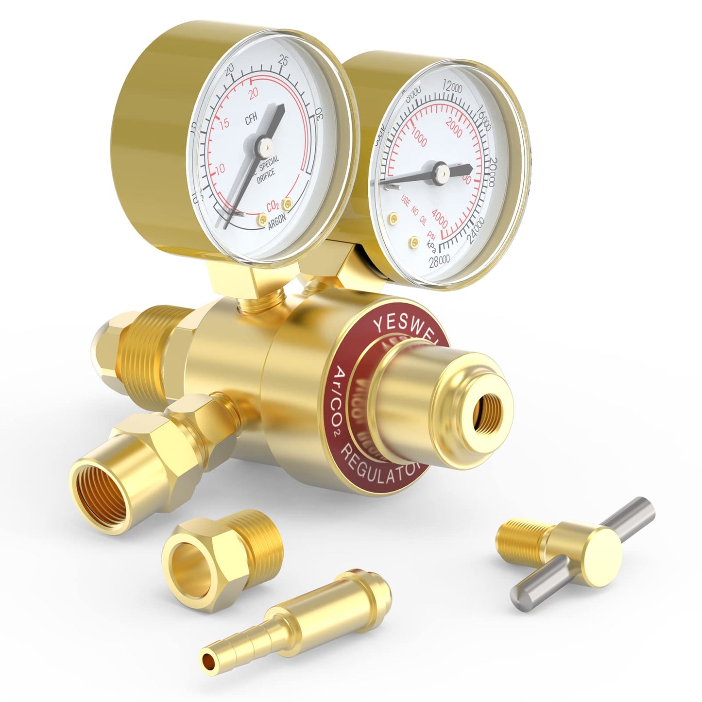 YESWELDER Argon CO2 Regulator with 8.2FT Hose 0-4000 PSI Gauges Gas Welding Regulator for MIG and TIG, CGA580 Inlet Connection