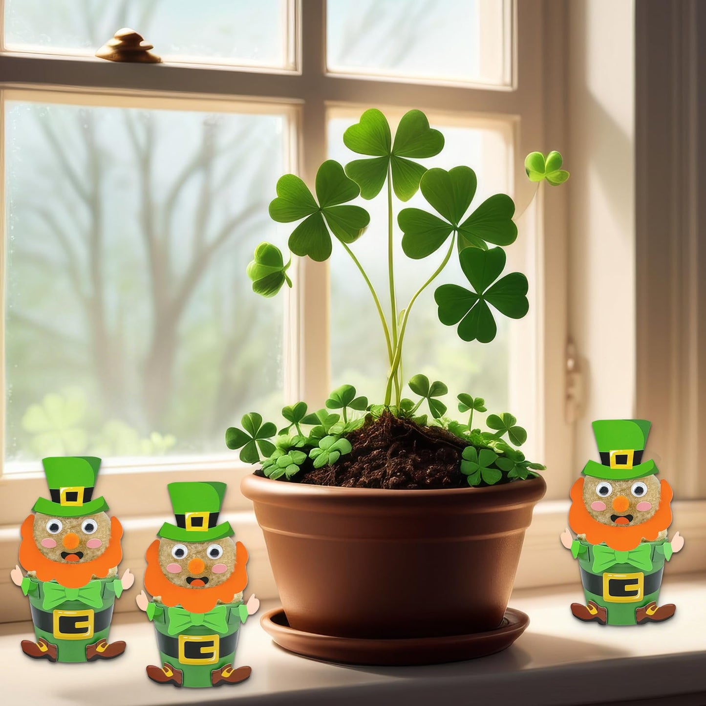 Cinrobiye 24 Set St. Patrick's Day Crafts Kits DIY Leprechaun Flower Pot Making Kit Decorative Lucky Irish Leprechaun Pots Art for Home School Classroom Activities Shamrock Party Favor Supplies Decor
