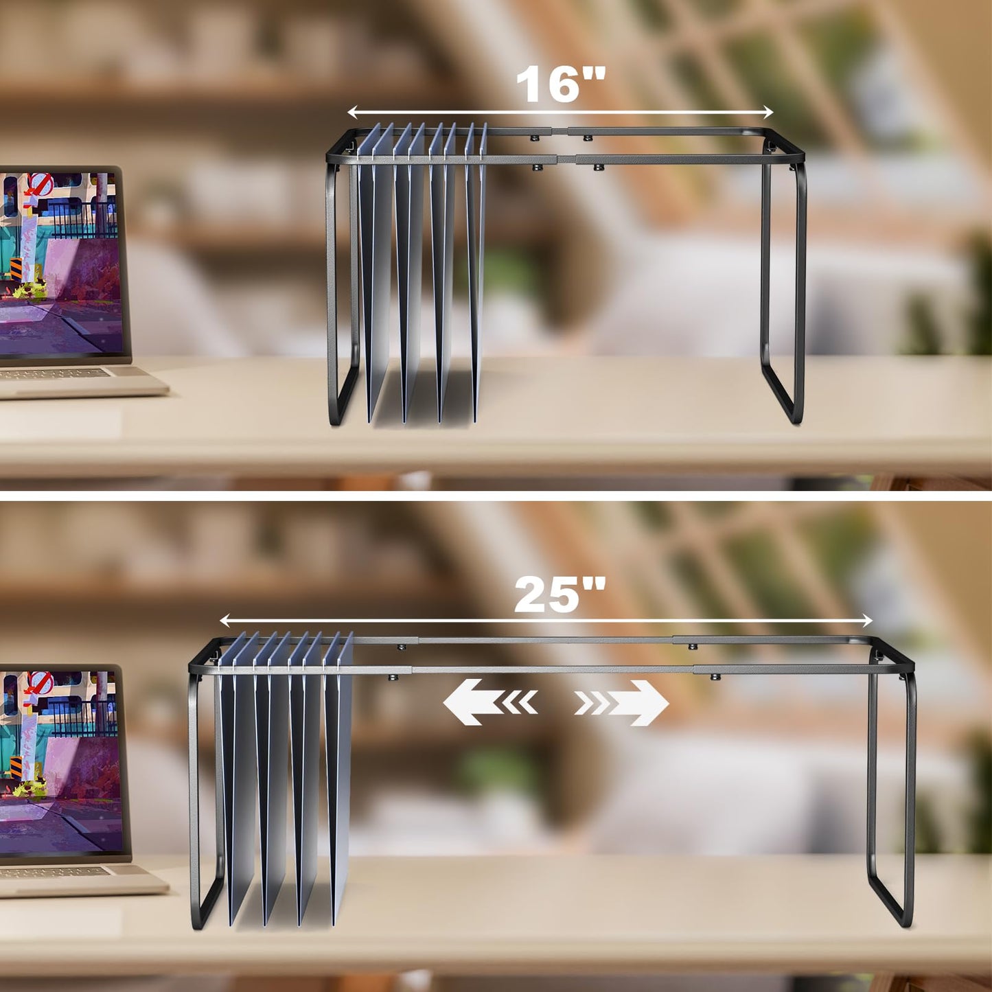 TOPCJ Legal/Letter Size Hanging File Folder Frame,Adjustable 16 to 25 inches,Heavy Duty Steel File Cabinet/Drawer Organizer Insert,Hanging Folder Holder for Desktop,12.598" W X 9.45" H,2 Packs