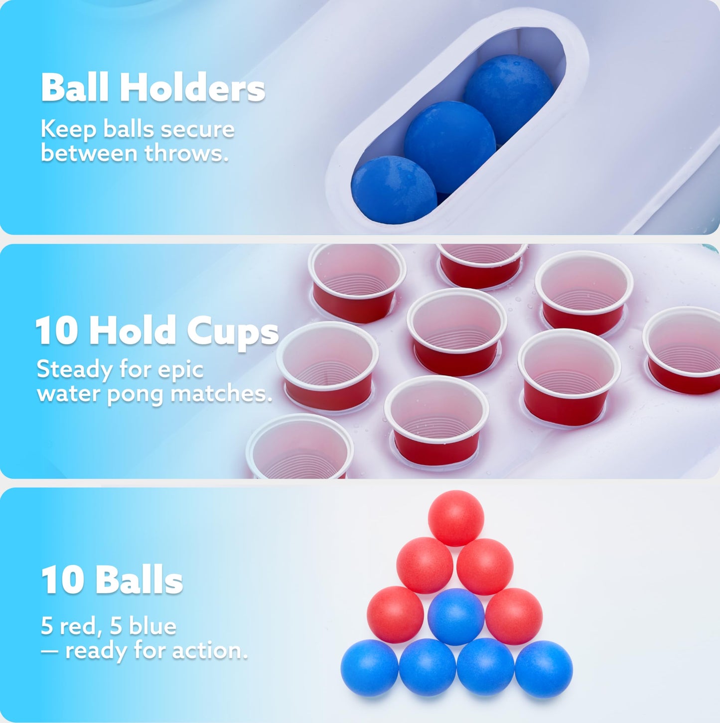SLOOSH Inflatable Pool Pong Table Lounge, Pool Games for Adults 6x3 FT Pool Floats, Pool Pong Party Floating Raft Toys with10 Pong Balls for Pool Party