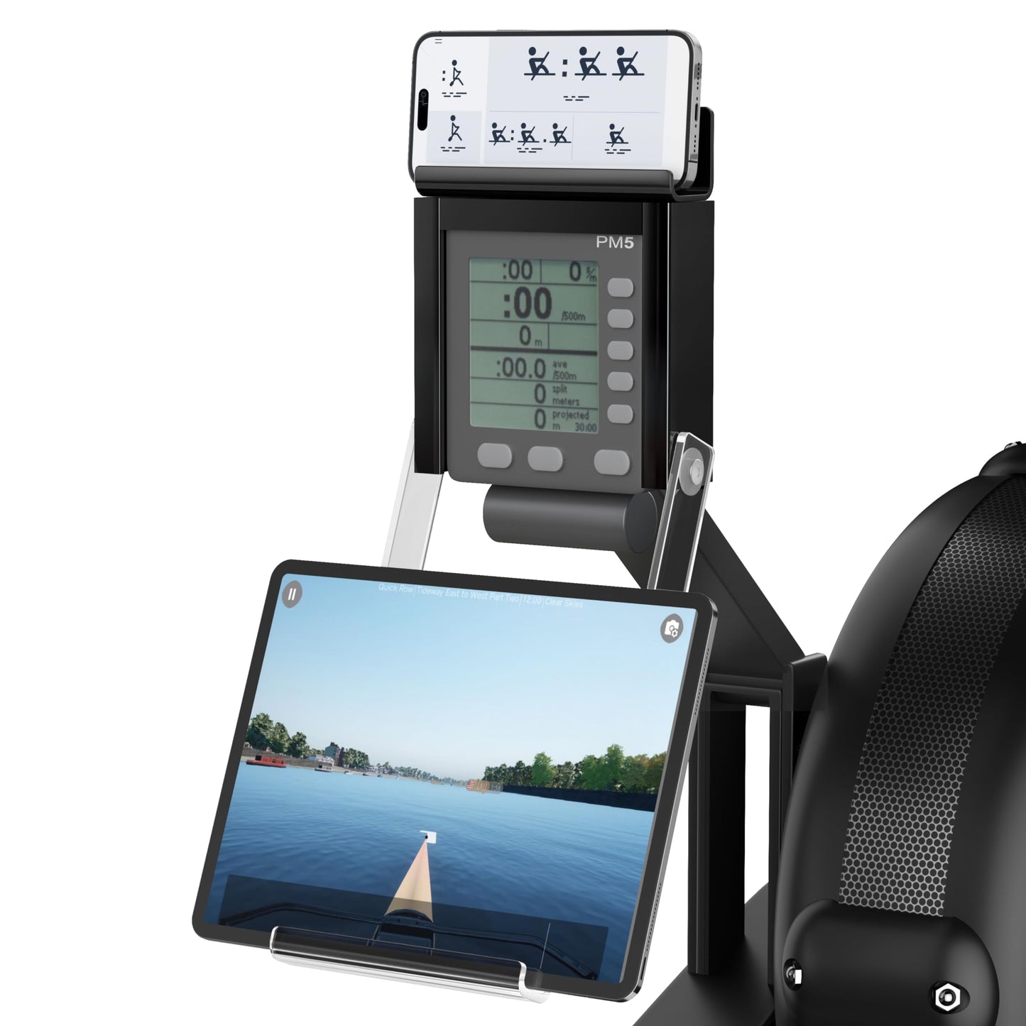 Phone & Tablet Holder Compatible with Concept 2 Rowing Machine & Skierg with PM5 Monitor, Phone & Tablet Mount, Rower Accessories, 2-in-1 Tablet Stand for Model D&E and Rowerg, Patent Pending