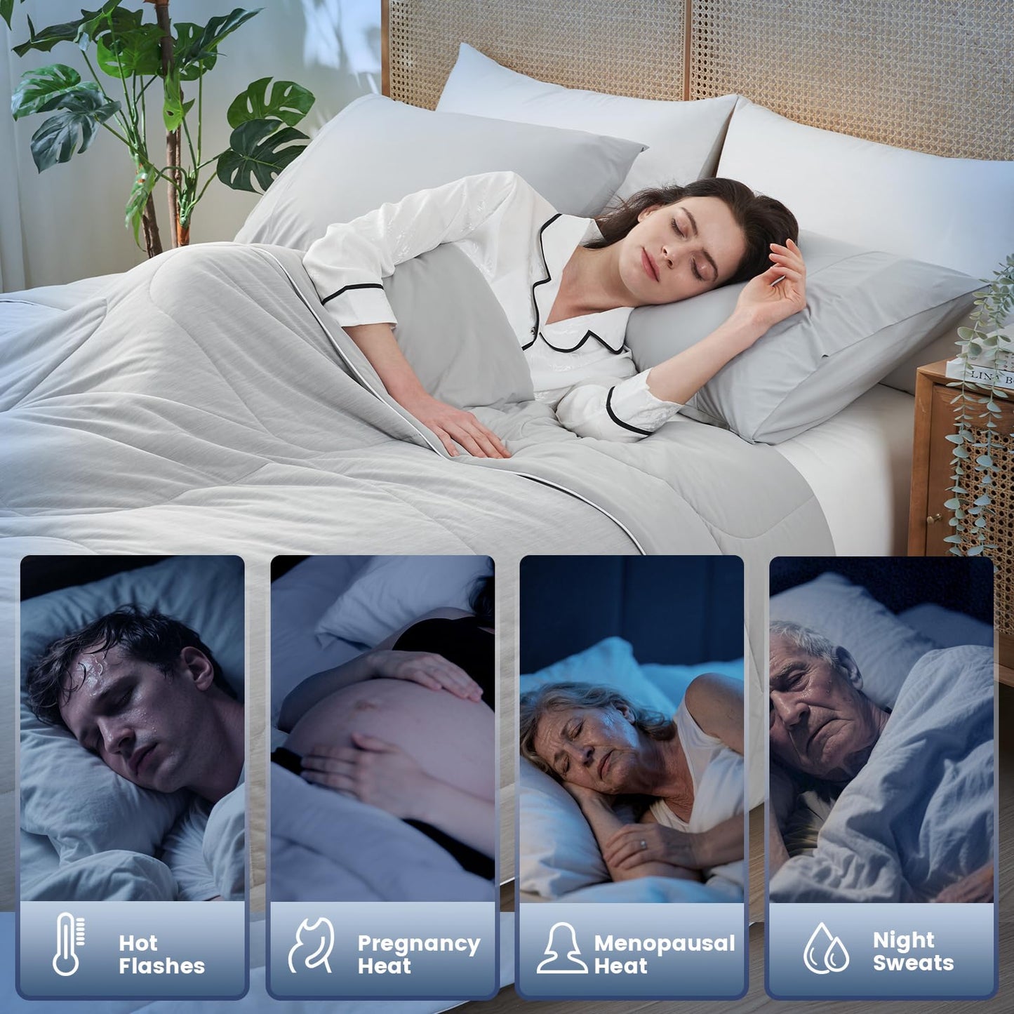 Amélie Home Cooling Comforter Twin Size, Dual-Sided Lightweight Cooling Blanket for Hot Sleepers, Q-Max 0.43 Breathable Cooling Quilt for Night Sweats, 68" x 90", Heather Cool Grey