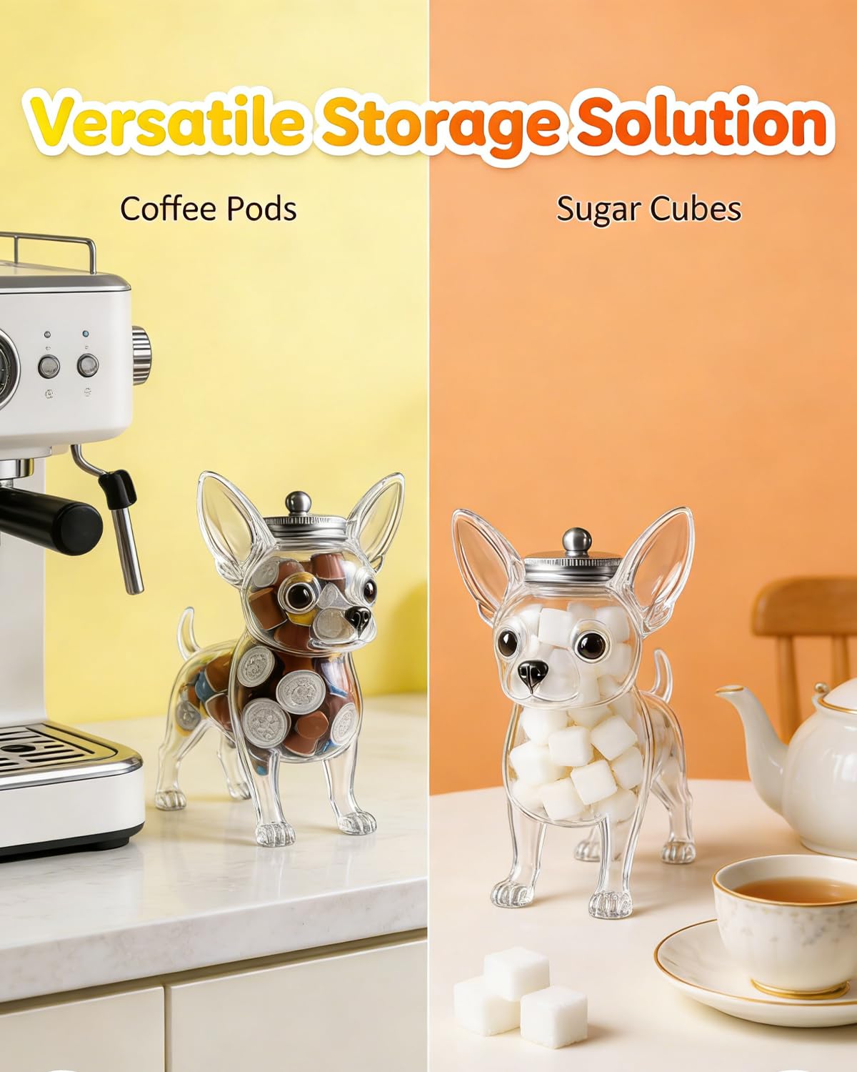 Chihuahua Candy Jar, Cute Airtight Dog Snack Container for Cookies, Candy, Coffee Pods, Pet Treat Jar, Cookie Jar with Lid, Large Animal Shaped Food Storage Kitchen Canister, Pet Lovers Gift
