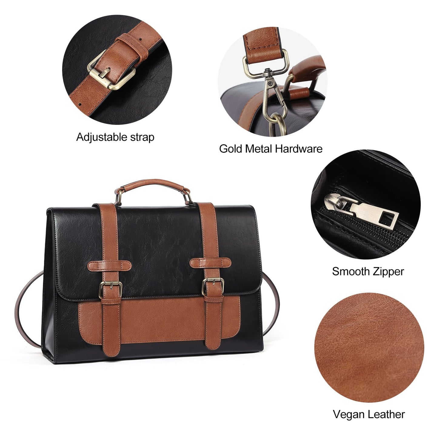 CLUCI Briefcase for Women Leather Laptop 15.6 Inch Business Ladies Work Computer Tote Bags Brown
