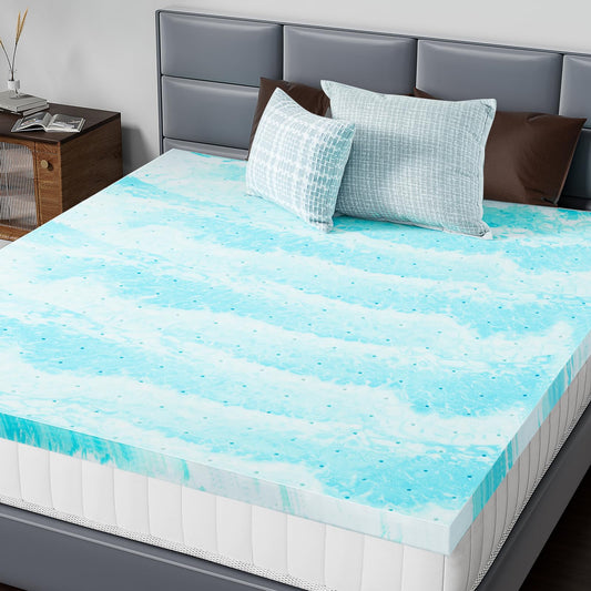 DUMOS Mattress Toppers Memory Foam King Size, 3 Inch Thick Bed Topper Pad Cooling Gel Infused Soft Comfy Padding Breathable for Sleeper Sofa Couch RV Camper, CertiPUR-US Certified, Blue