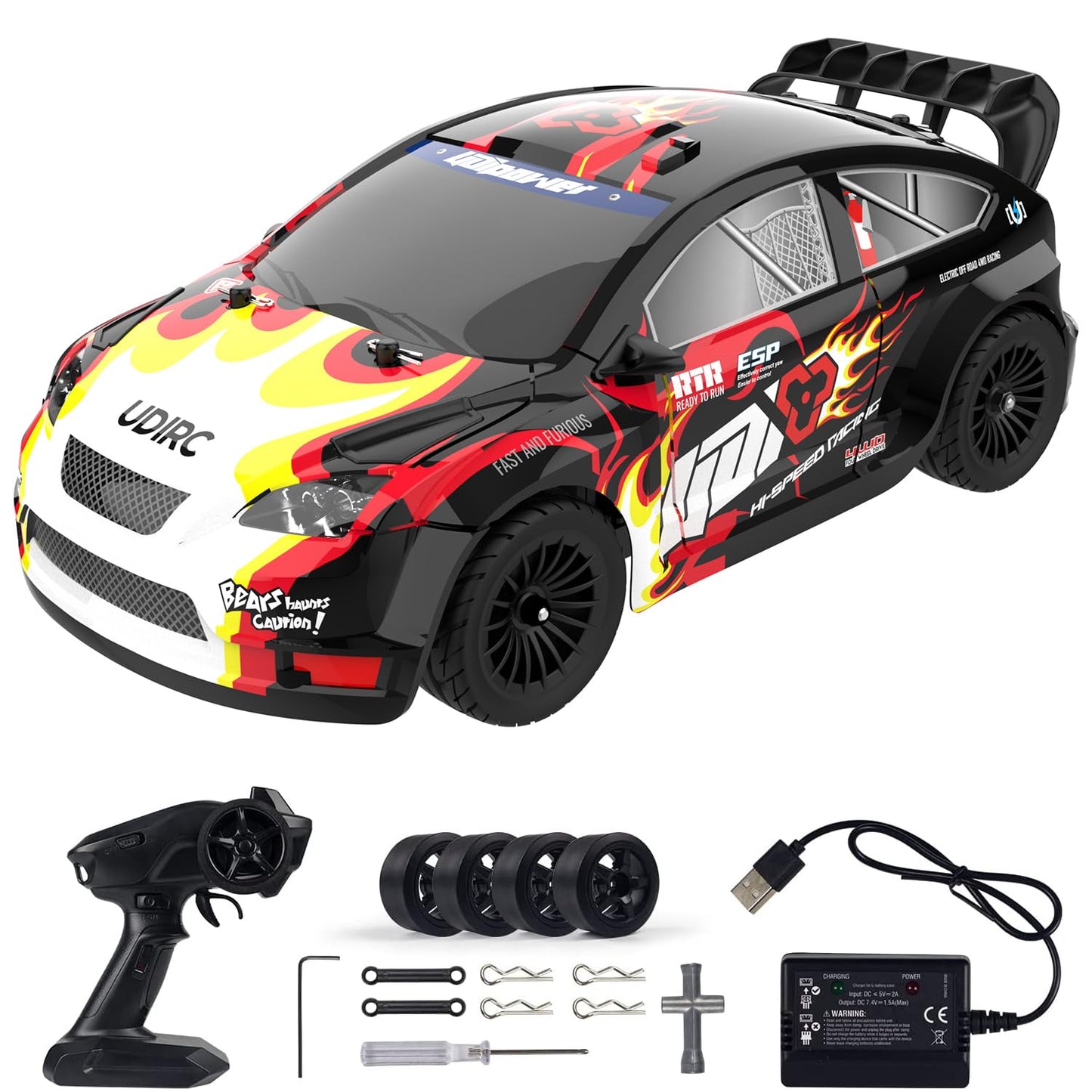Losbenco Remote Control Drifting Car 1/16 Scale, 30+MPH 4WD High Speed Drift RC Car, Speed & Steering Control Vehicle Toy with U2 Sets of Tires and Light for Kids 8-12 Years Old