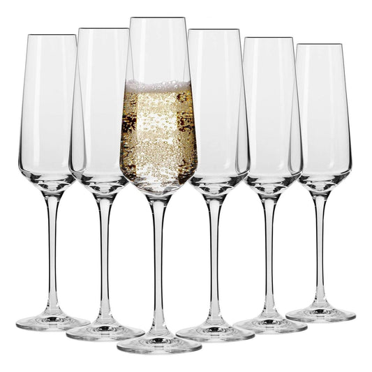 Krosno Crystal Champagne Flute Glasses, Set of 6, 6.1 oz, Avant-Garde Collection, Classic Shape for Timeless Style, Ideal for Mimosas, Prosecco, Sparkling Wine, Dishwasher Safe, Made in Europe