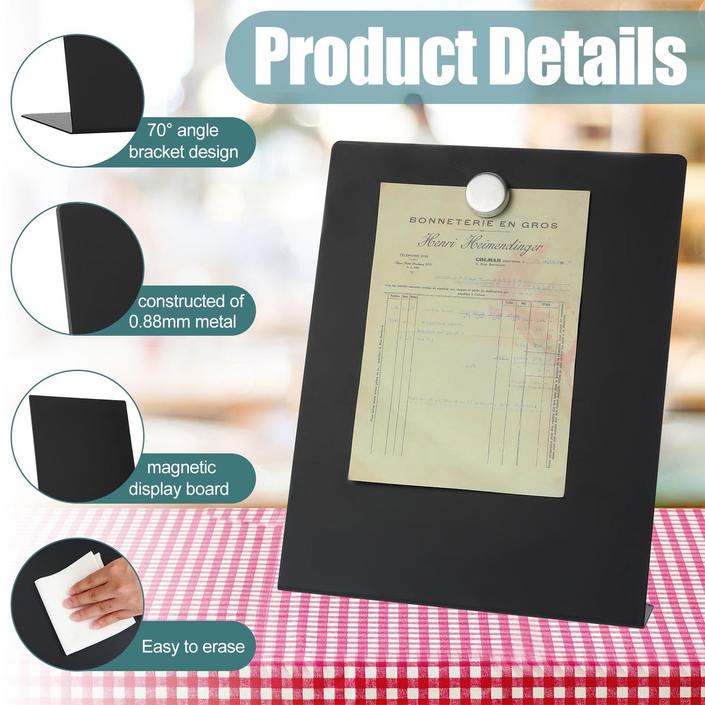Fainne 4 Pcs Magnetic Bulletin Board with Easel Stand Mini Magnet Metal Tabletop Memo Display Board for Back to School Menu Table Office Supplies (Black,11 x 8.5 Inches)