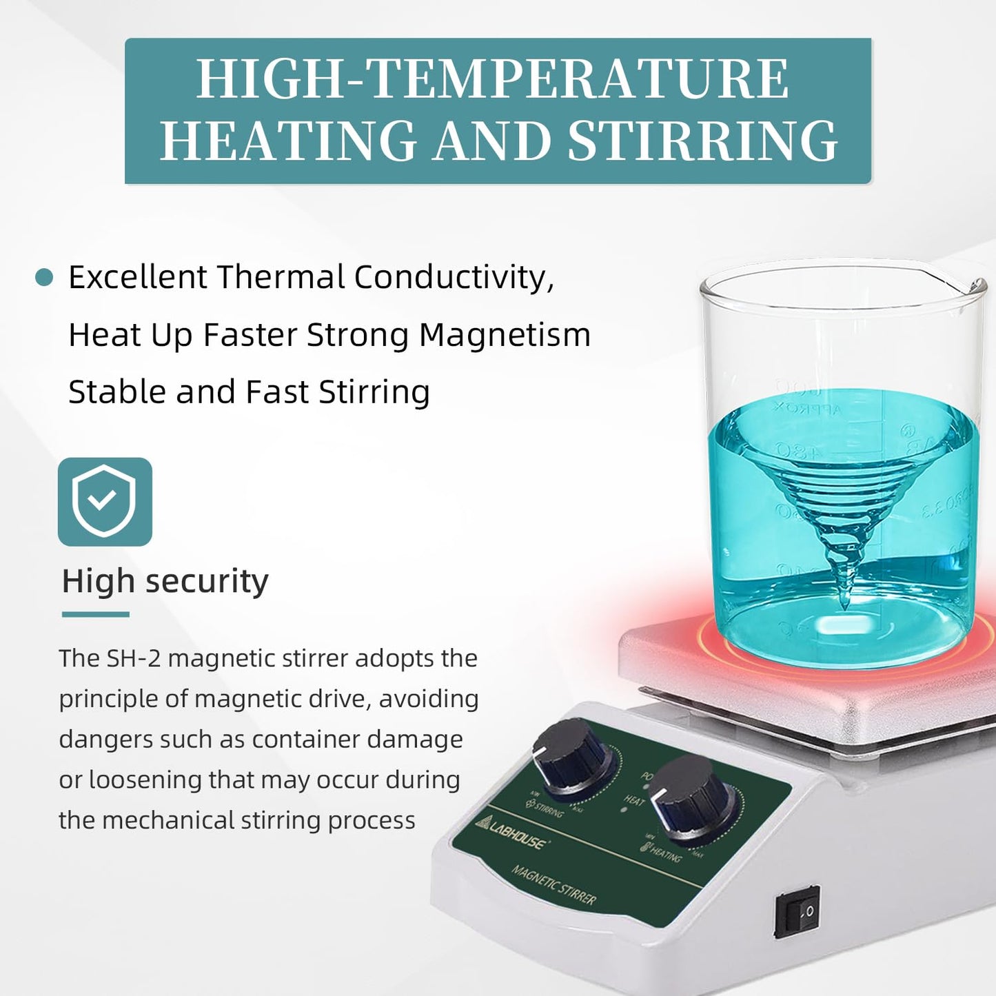 LABHOUSE 300℃/ 572℉ Magnetic Stirrer Hot Plate 2L Heated Mixer 2000RPM Lab Stirring W/Support Stand,Stir Bar Recycler Set(Non Digital)