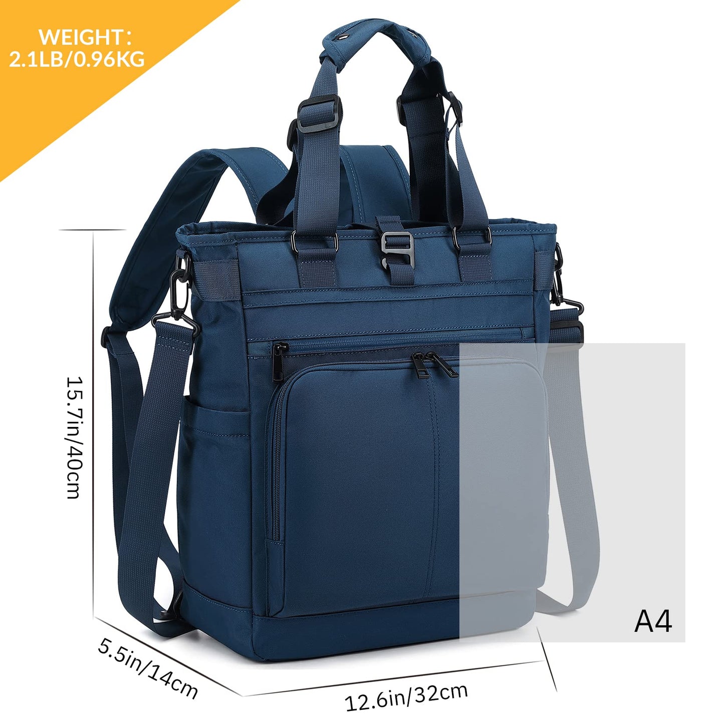 3 in 1 Convertible Backpack, Japanese Minimalist Tote Crossbody Bag, Adjustable Underarm Strap, Anti-Theft, Water Resistant Daypack Fits 15.6 Laptop for Office, Graduate Study, Travel & Casual, Blue