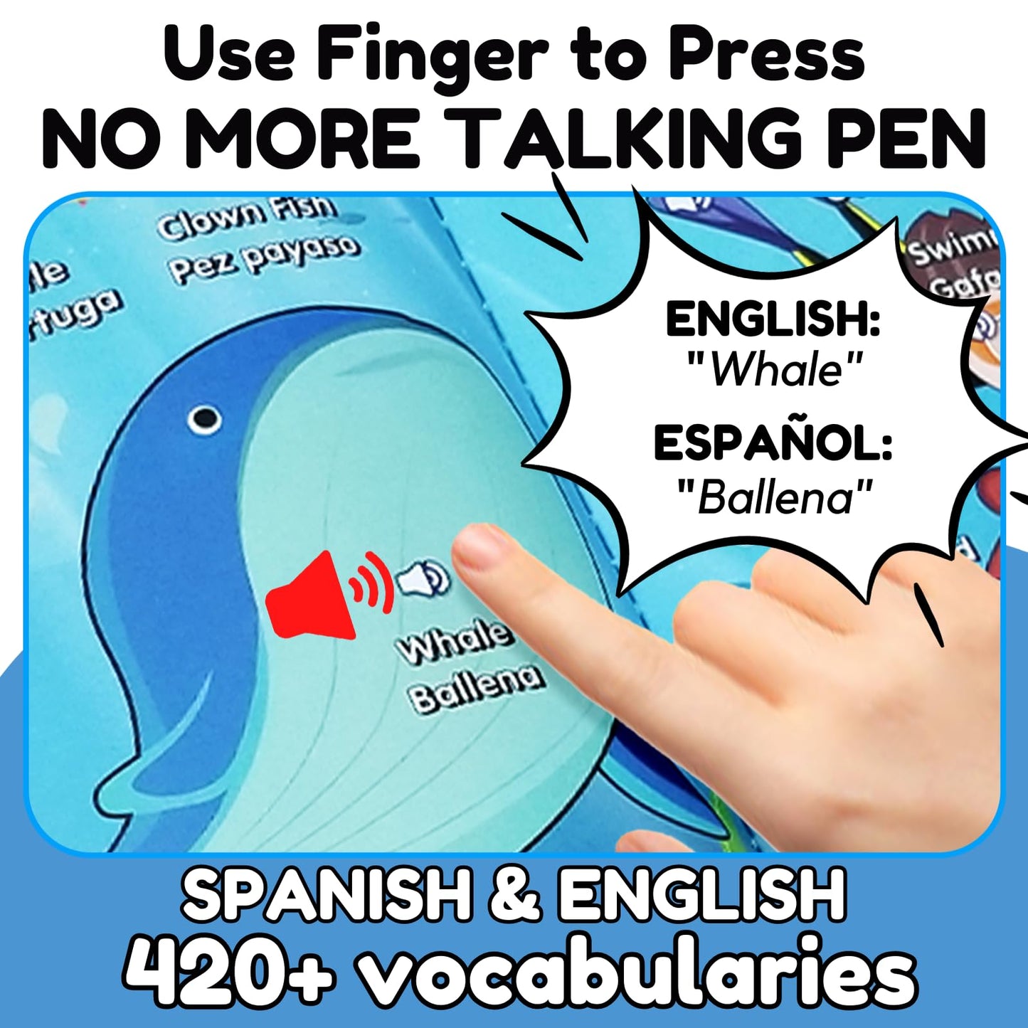 ZEENKIND Spanish & English Talking Learning Book for Kids 2 3 4 5 6 Years Old, 420 Words Toddler Educational Toys to Learn Spanish Interactive Audio Sound Books Bilingual Musical Toy Juegos para Niños