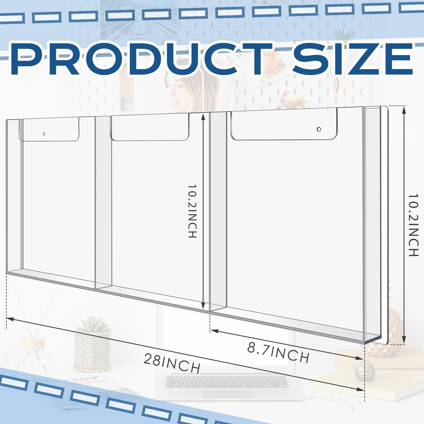 Sherr 1 Pc Acrylic Brochure Holder Wall Mount, 8.5 x 11 Inches Clear Hanging Flyer Display Holder Plastic Pamphlet Stand for Magazine, Booklet, Bookmark (Three-slot)