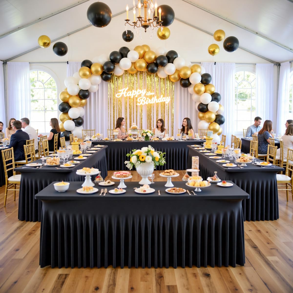 leegleri 4 Pack Black Spandex Table Cloths for 6 Foot Rectangle Tables, Wrinkle Free Stretch Fitted Tablecloths 6ft, Black Banquet Tablecloth with Skirt for Parties Weddings Birthday