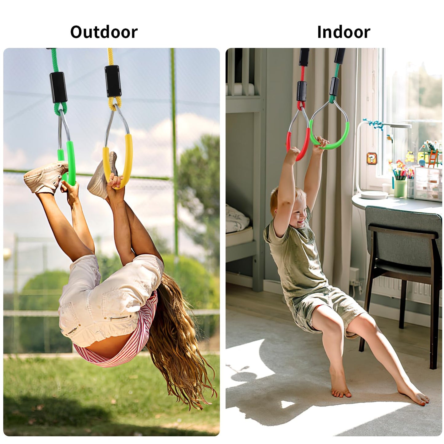 PELLOR Hanging Ninja Rings, Fitness Gymnastic Rings Backyard Playground Training Equipment Play Set for Kids Adult, Ninja Warrior Obstacle Course Accessories